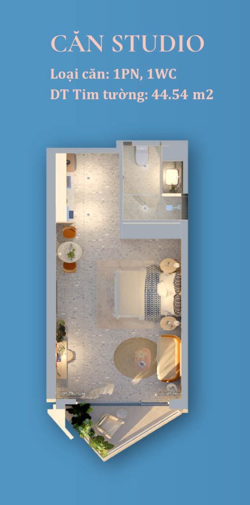 Layout Căn 44.54m2 The Maris Studio The Maris Vũng Tàu