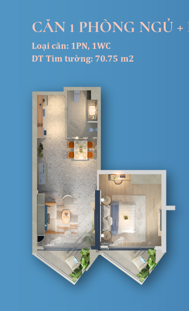 Layout Căn 70,75m2 The Maris 1PN+ The Maris Vũng Tàu